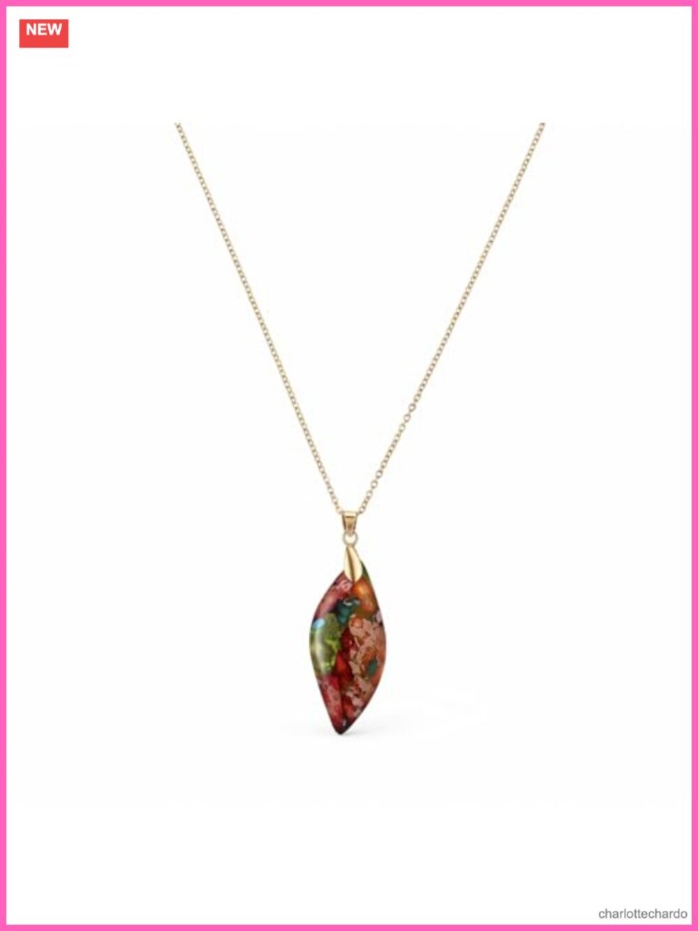 Boho Stone Pendant Necklace 14K Gold Plated Chain 17.7 in Women